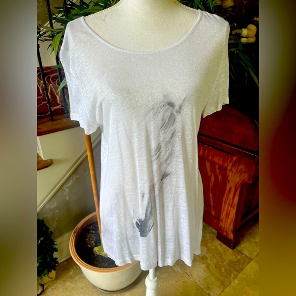 Noel Asmar Cheval Linen tee. large NWT. Horse print crewneck, white and black. - Picture 2 of 12